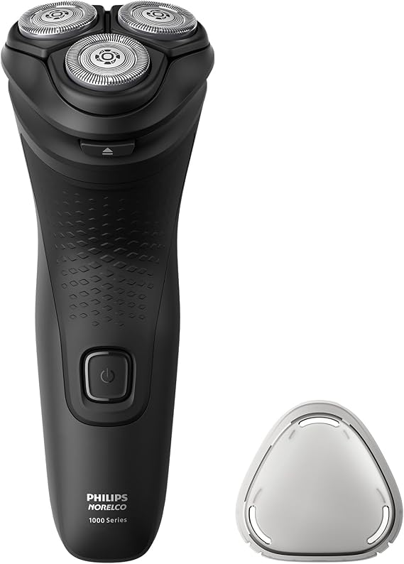 Philips Norelco Shaver 1100 Series, Dry Electric Shaver, 27 Self-Sharpening ComfortCut Blades, 4D Floating Heads, P-Cap, Deep Black, Model S1016/90