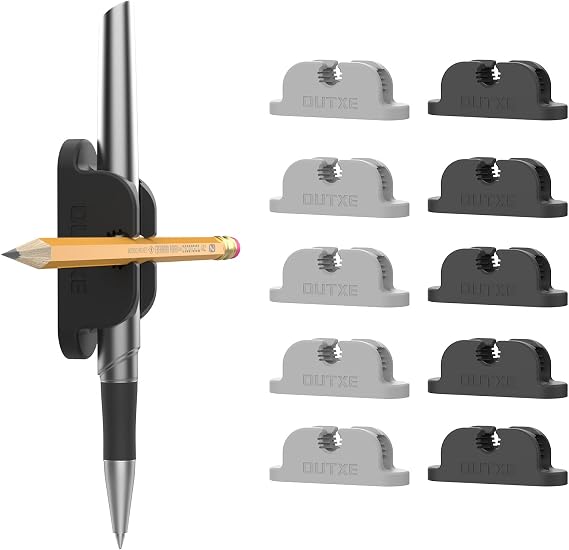OUTXE 10-Pack Magnetic & Adhesive Pen Holder with Dual Slots - Easy Organize & Access Pencil, Pen, Marker- Perfect for Desk, Wall, Refrigerator, Whiteboard, Clipboard