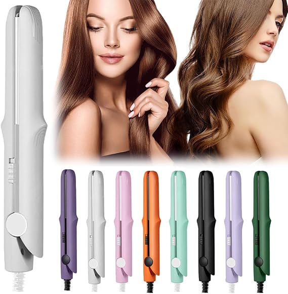 Mini Dual Purpose Curling Iron, 2025 New 2 in 1 Mini Curling Wand & Flat Iron Hairs Straightener for All Hair Types, Upgrade Portable Travel Curling Wand Hairs Tool for Women Short Hair White