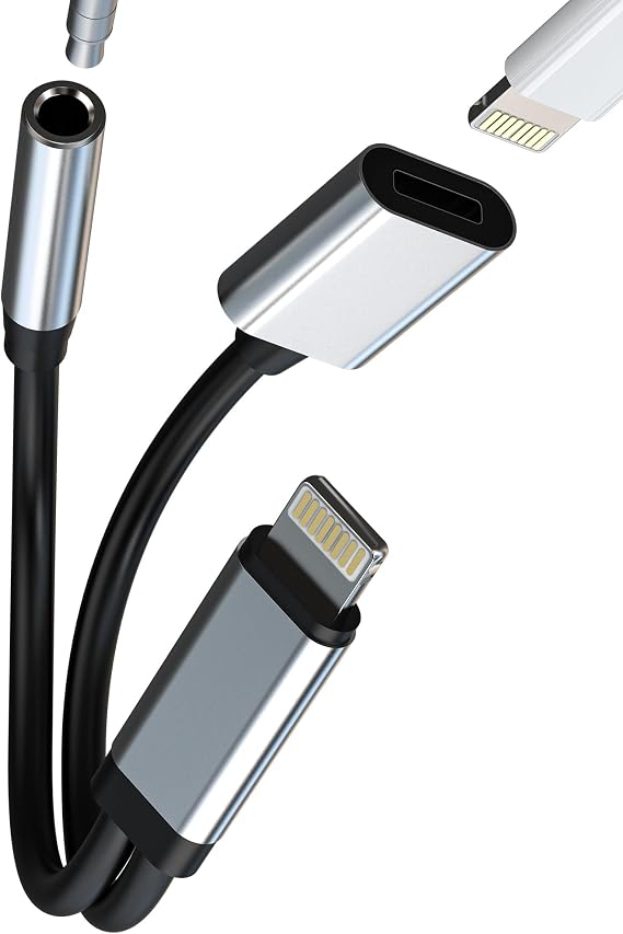 Lightning to 3.5mm Earphone Jack Adapter 2 in 1 for iPhone 14 13 Pro iPad Audio Headphone Charging Cable Converter MFI Certified Apple Car Accessories Lightning Connector