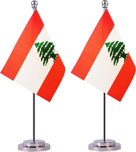 2 Pack Lebanon Lebanon Desk Flags, Small Mini Lebanon Lebanon Table Flag,Miniature International World Country Desktop Flags,Festival Events Celebration,Office decoration