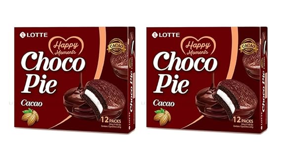2 Packs - Cacao Choco Pie - Banh Choco Pie Cacao - 12 Cakes per Box with 2 Boxes per Order - Product of South Korea