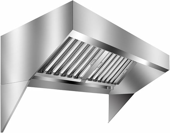 5FT Commercial Kitchen Exhaust Hood, 201 Stainless Steel Restaurant Ventilation System with Detachable U-Shaped Oil Filters, Food Truck Grease Hood, Wall-Mount Range Hood for Restaurants