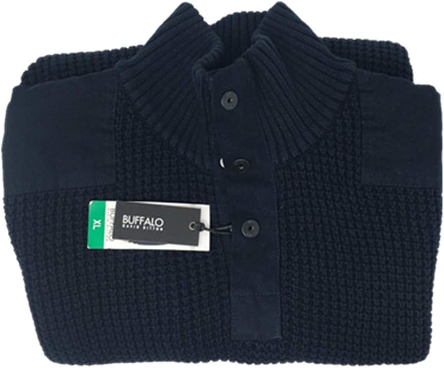 Buffalo David Bitton Mens 1/4 Snap Zip Collared Sweater (M, Navy)