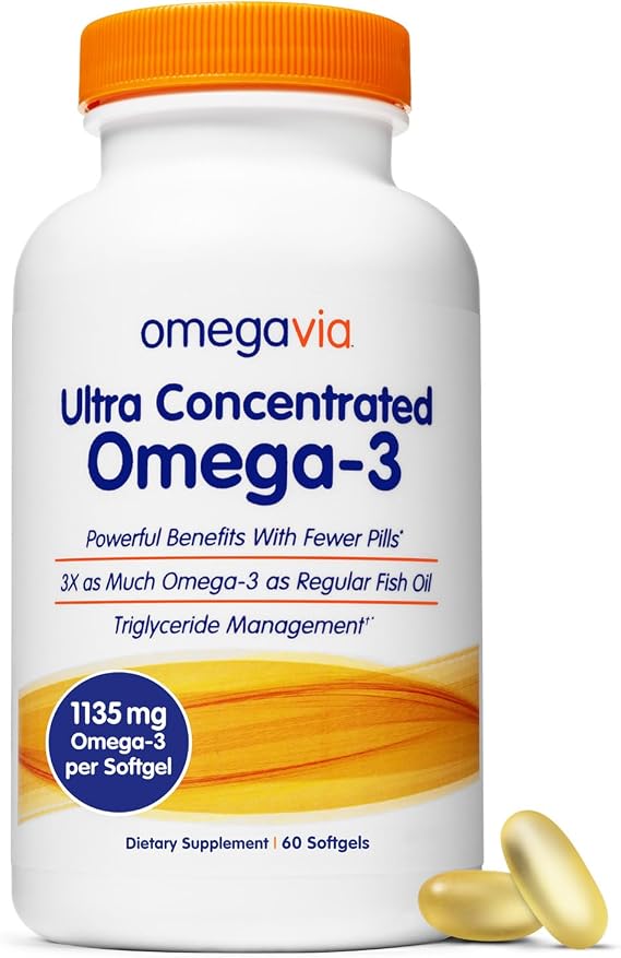 OmegaVia Ultra Concentrated Omega 3 Fish Oil, EPA DHA 1135 mg (60 Softgels)