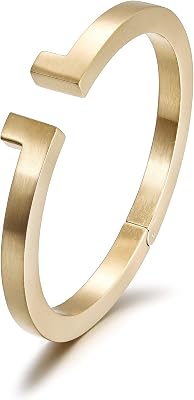 Jinbaoying Wistic Cuff Bracelet for Men Stainless Steel Metal and Spring-Clasp Gold Silver Black Plated Chunky Cuff Bangle Jewelry Gift Mens Cuff Bangle Gold