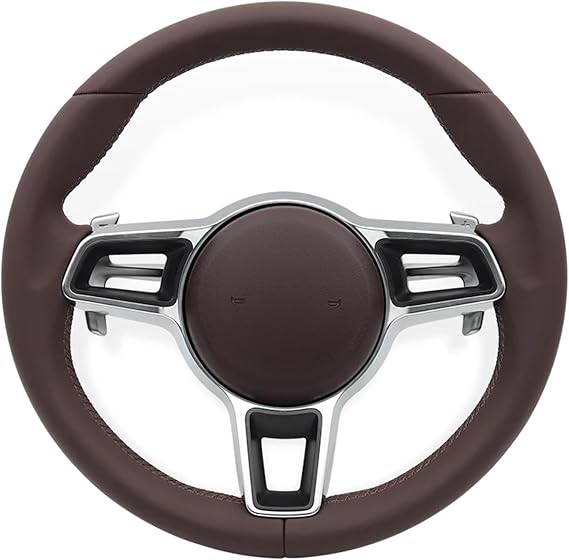 Car Leather Steering Wheel Compatible For Porsche Cayenne Panamera Cayman Macan 911 991 992 918 958 970 971 981 987 Carrera GT2 3 4 RS GTS(Brown)