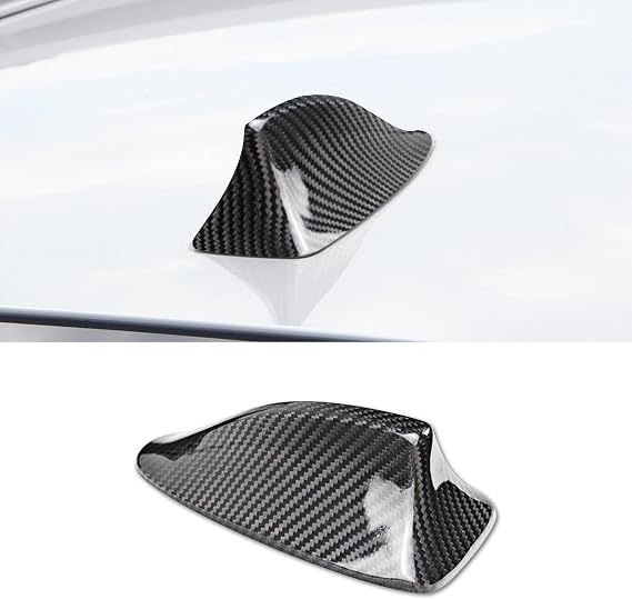 SUNJIKA Compatible with Real Genuine Carbon Fiber Car Top Roof Shark Fin Antenna Cover Radio Signal Base Trim for BMW Accessories 7 Series F01 F02 F04 2008-2015 5 Series F10 F18 2009-2017 (Black 1pc)