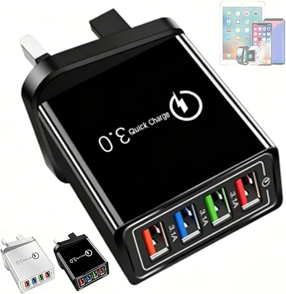 Hyper Charge Pro, Hyper Charge Pro Charger, 4-Port Quick Charge 3.0 Hub with Temp Control & Fast Charging, USB Plug Fast Charging, Allows Simultaneous ChargingOf Up To Four Devices (Black)