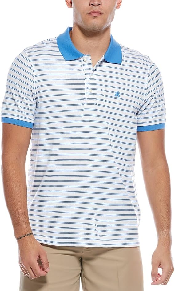 Brooks Brothers Mens Slim Fit Mesh Pique Contrast Collar Striped Polo Shirt,