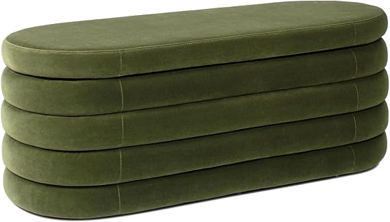 Jennifer Taylor Home Fuji 49" Upholstered Oval Storage Bench, Olive Green