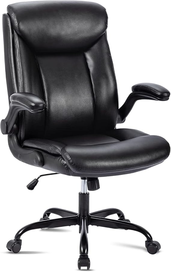 MZLEE Office Chair, Ergonomic Computer Desk Chair Swivel Work Chair with Flip-up Armrest, Adjustable Height, Comfy for Office Home Gaming(Black)