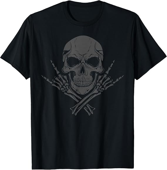 Mano Cornuta Cool Music Skull Rocker, The Grey Skull T-Shirt
