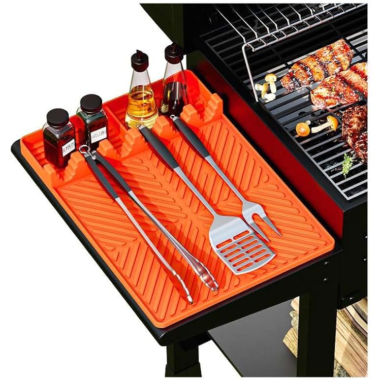 Silicone Grill Mat for Blackstone Barbeque Grill Accessories,1611.5 Silicone Griddle Tools with Drip Pad,Side Shelf Griddle Spatula Utensil Mats for Outdoor Barbeque & Kitchen Countertop Orange