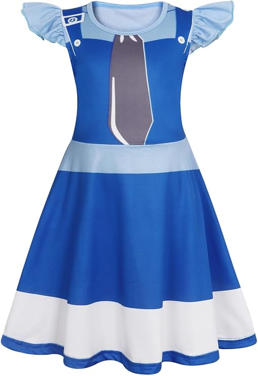 Jurebecia Little Girls Bunny Police Nightgowns Princess Nightgown Nightdress Kids Ruffle Sleeve Pajamas Sleepwear Nightie Dress Blue Size 7-8