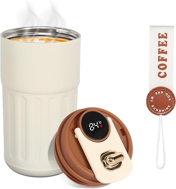 Water Bottle Flask with Temperature Display Stainless Steel Flask for Hot Drink 450mL, Insulated Coffee Mug Travel Mugs for Hot Drinks Mug Warmer Thermal Mug Thermal Cup
