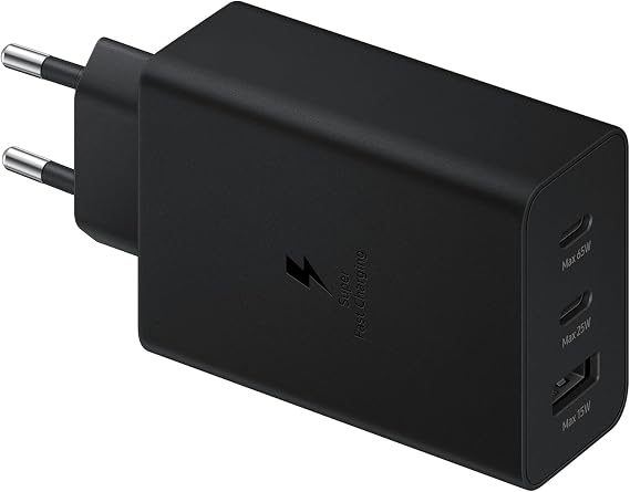 Samsung Trio 65 Watt Fast Charging Adapter, 3 Outputs, 1xType-C 65W PD&SFC, 1xType-C 25W PD&SFC, 1xType-A 15W, T6350NBEGW