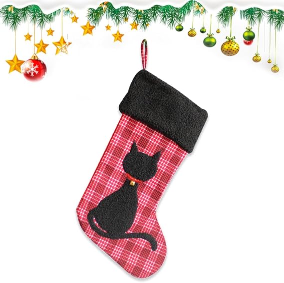 Estivaux Large Christmas Stockings Xmas Cat Fireplace Hanging Stockings Red White Buffalo Plaid Stocking Stockings Gift Holding Bag for Home Christmas Decorations Party Favor Supplies