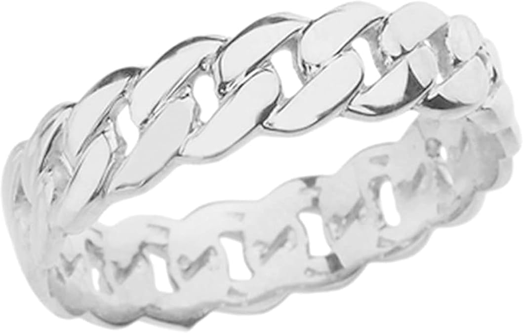 .925 Sterling Silver 5mm Wide Cuban Link Chain Band Celtic Fashion or Wedding Ring
