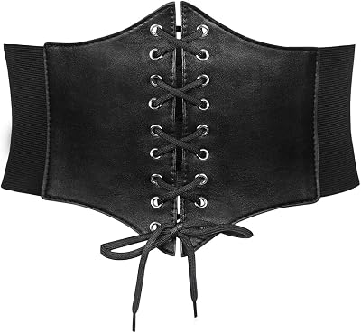 DOOVID Women Leather Belt Stretchy Wide Corset Belts Elastic Vintage Halloween Costume Lace-up