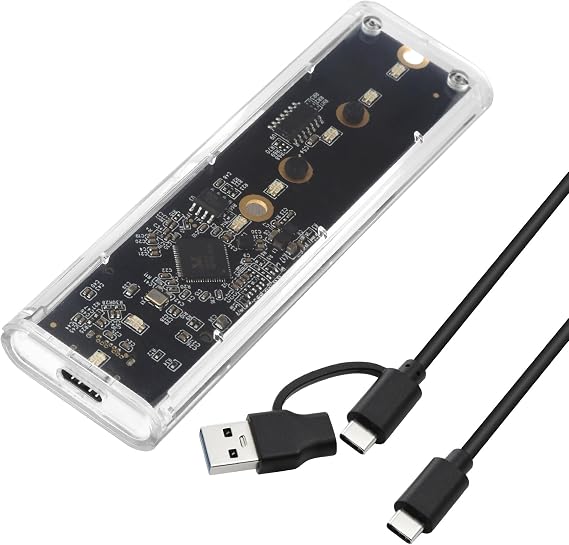 ELUTENG Transparent M.2 NVMe SSD Enclosure with Colorful LED Lights, 10Gbps M2 SSD Enclosure Tool-Free NVMe to USB Adapter External Enclosure for M-Key SSD 2230 2242 2260 2280 Sizes Support UASP Trim