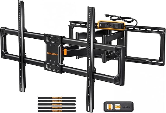 Perlegear Full Motion TV Wall Mount with Power Strip for 60120 Inch TVs