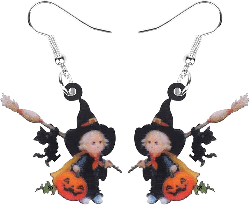 NEWEI Halloween Earrings Decor Cute Acrylic Witch Dangle Jewelry Pumpkin Accessories Gifts for Women Festival Charms