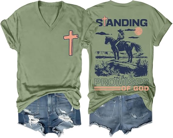 Standing On The Promises of God Shirt Vintage Western Cowgirl Christian Faith Jesus God T-Shirt