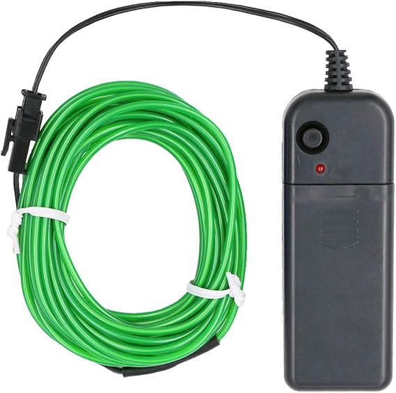 Searik LED Neon Light 16.4ft/5m Portable EL Wire Glowing Rope Lights LED Strips with Battery Controller for Halloween Decorations Party Favor Festival DIY Car Clothes Decor (Green)