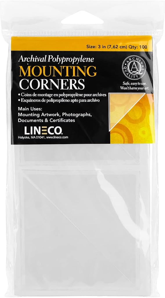 Lineco Self-Adhesive Polypropylene Mounting Corners, 3 Inch, 100 PCS