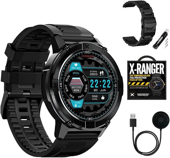 CARBINOX X-Ranger Smart Watch (Answer/Make Calls), Rugged Fitness Tracker IP69K Waterproof, Compatible with Android and iOS, 14 Days of Battery Military Durable, AMOLED Screen
