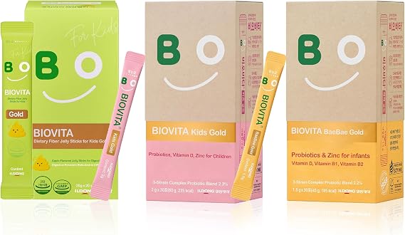 BIOVITA Dietary Fiber Jelly Sticks for Kids (20 Sticks) and Probiotics Powder for Baby (30 Sticks, 1.58 OZ) and Kids Probiotics Powder (30 Sticks, 30 Days)