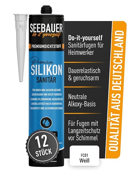 Sanitary Silicone White 300 ml – Joints for Indoor and Outdoor Use – Safe Against Mould and Ideal for Bathrooms Kitchen & Living Areas – Low Odour and Free from Harmful Substances (Pack