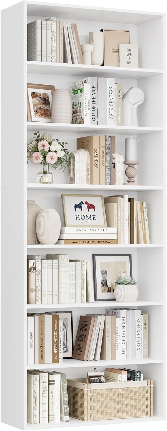 FirFurd Bookcase 7 Tiers Bookshelf 209.5cm Tall Living Room Bookcases White