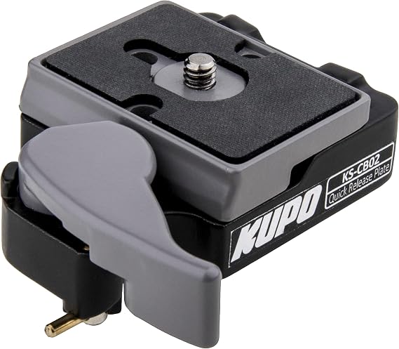 Kupo Quick Release Camera Plate, Aluminum with Safety Lock, 3/8"-16 Thread and 1/4"-20 Reducer for Mounting Cameras to Tripods, Heads, Sliders, and Professional Rigging Systems (KG093611) | Secondary safety lock with 1/4"-20 reducer bushing for tripod mounting, handheld shooting and light stands