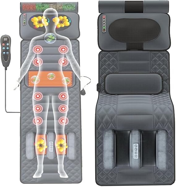 Vibrating Heated Full Body Massage Mat - 20 Heads Massage Mattress Pad for Back Lumbar Leg Pain Relief, Full Body Massage Bed Pad Foldable Storage(B)