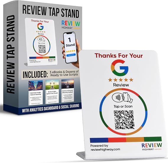 NFC Tap Stand for Google Reviews, QR Code, 1-Pack, White