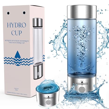 Hydrogen Water Bottle Generator with SPE PEM Technology, 3-Minute Rapid Electrolysis, 1400ppb Hydrogen Ions, Glass Bottle, Countertop, 2024 Model