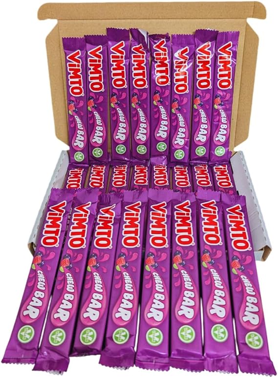Vimto Chew Bars 24 Pack Box of Classic Retro Sweets Bursting with Signature Vimto Fruit Flavour Chewy and Juicy Candy Treat Vegetarian-Friendly For Gifting, Sharing & Parties