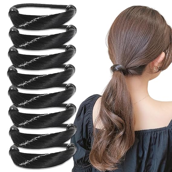 8 PCS Hair Ties Elastic Rope Ponytail Holders Rubber Hair Bands for Women Girls Teens Shower Makeup Daily Hair Accessories Fashion Styling Tools (Black)