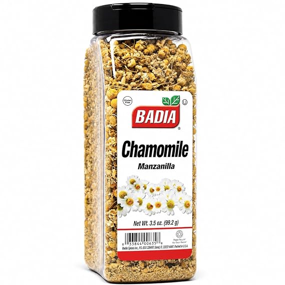 Badia Dried Chamomile Flowers, 3.5 oz Herbal Tea | Fragrant dried chamomile flowers with a delicate floral character for preparing soothing hot or iced herbal tea