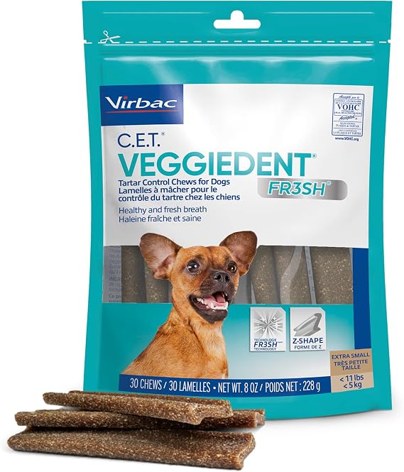 Virbac C.E.T. Veggiedent Fr3sh Plaque and Tartar Control Chews for Dogs, XS