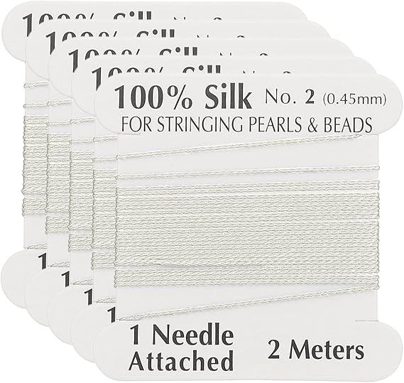 PATIKIL Silk Cord Thread, 5 Pcs Pure Silk Beading Thread Cord Size 0.45 mm with The Knotting Pearls Needle Attached, White