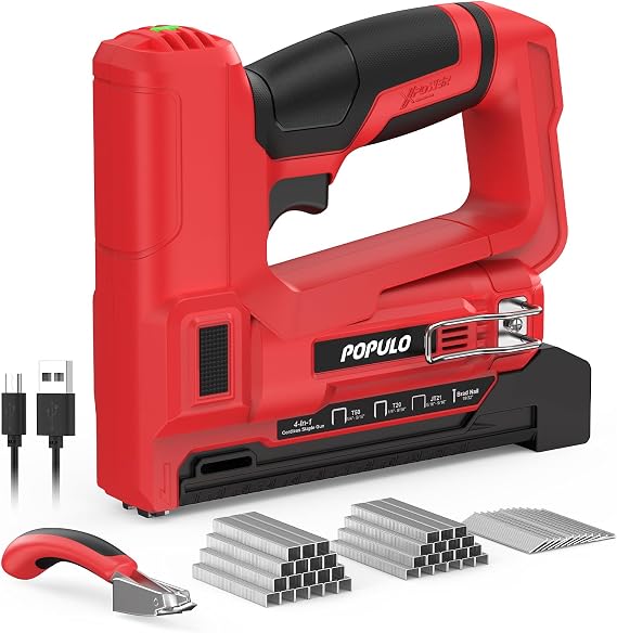 POPULO 4V Cordless 4-in-1 T50 Staple Gun for Upholstery & Crafts