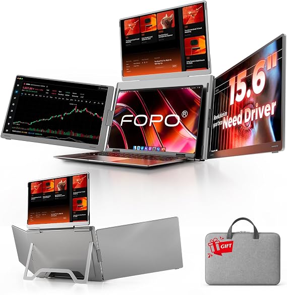 15.6" Laptop Screen Extender Monitor Portable, Quad Monitor, Just 1 Cable for 3 Screens, FHD 1080P IPS Laptop Extender Compatible with Wins/Mac for 13.6" ~ 17.3" Laptops