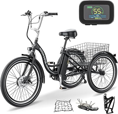 Electric Tricycle Electric Bicycle Electric Trike, 26 3 Wheel Electric Bike for Adults with 350w Motor, Removable Battery, Adjustable Seat and Bike Basket, ZT-E26-HH, Black