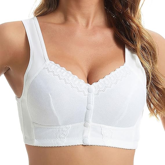 Evybliss Bra, Moona Bra - Front Closure Breathable Bra for Seniors Comfort Cotton Solid Lace Wireless Push Up Bra