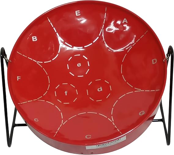 Miniature Steelpan (Steel Drum) 12 Inch Diameter 11 Notes with Instructional Book with Music from Trinidad & Tobago - Red