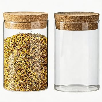 ericotry 2Pcs 250ml/8.45oz Empty Clear Glass Bottles with Cork Stopper - Refillable Dry Food Goods Storage Container Vial Jars For Flower Tea Dry Fruit Nuts Candy Seasoning and Other Small Items