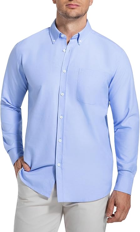 Men's Oxford Shirt Long Sleeve Button Down Shirt with Pocket